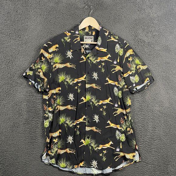 RSVLTS Shirt Mens XL Black Cheetah Gazelle The Hunt Kingpin Bowling Button Up